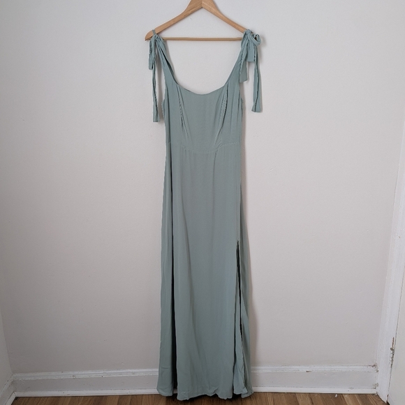 Reformation Sage Green Pastel Westerly Tie Strap Square Neck Slit Maxi Dress - Picture 2 of 6